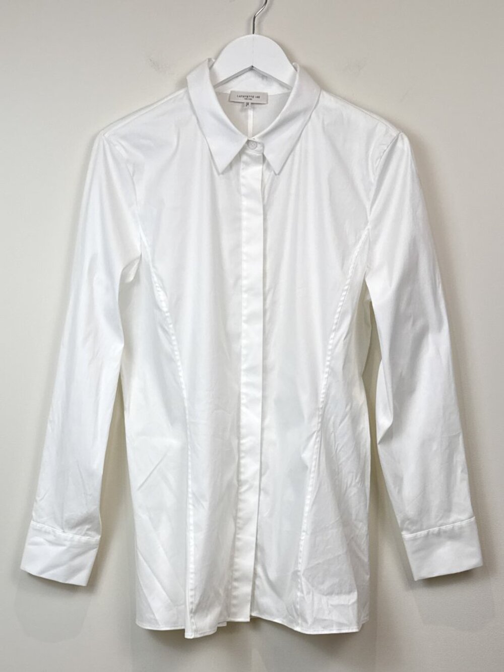 Lafayette 148 New York Womens 12 White Stretch Cotton Button Up Shirt Top Flaw